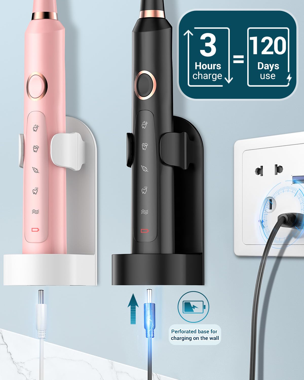 2 Rechargeable Electric Toothbrushes with 12 Brush Heads & 2 Travel Case