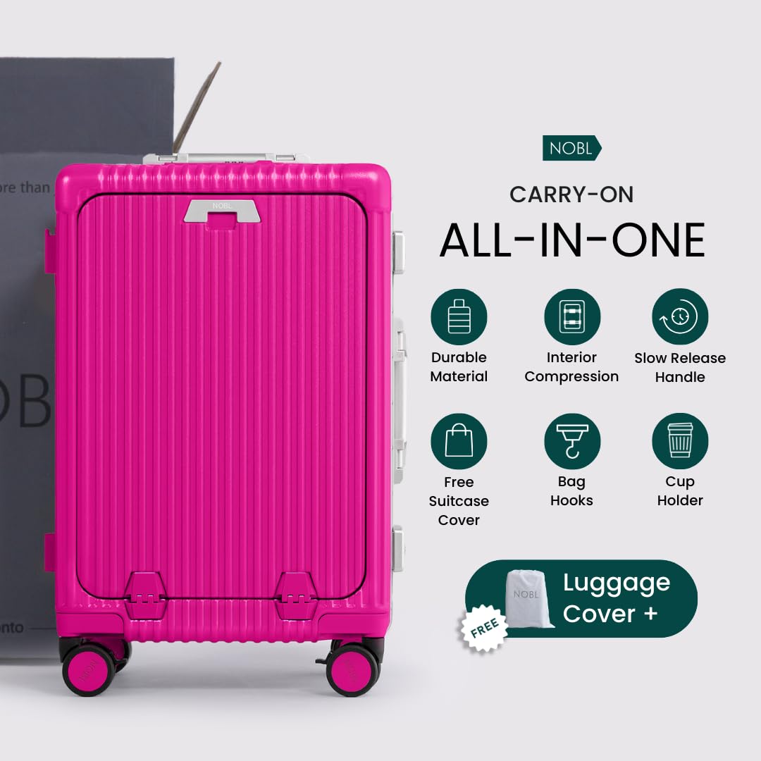 HOT PINK Travel Carry On Luggage with USB Charging Port, Cup & Phone Holder
