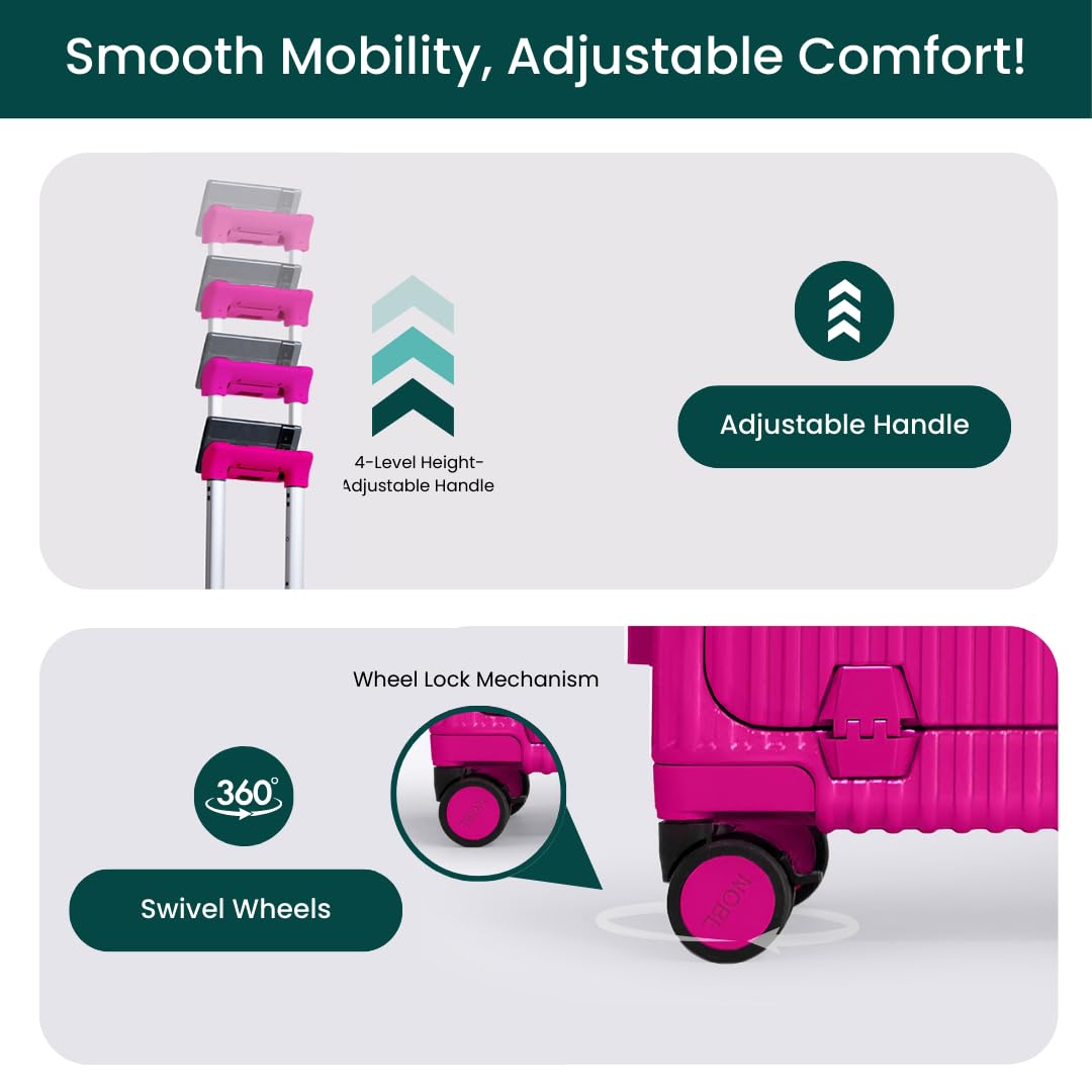 HOT PINK Travel Carry On Luggage with USB Charging Port, Cup & Phone Holder