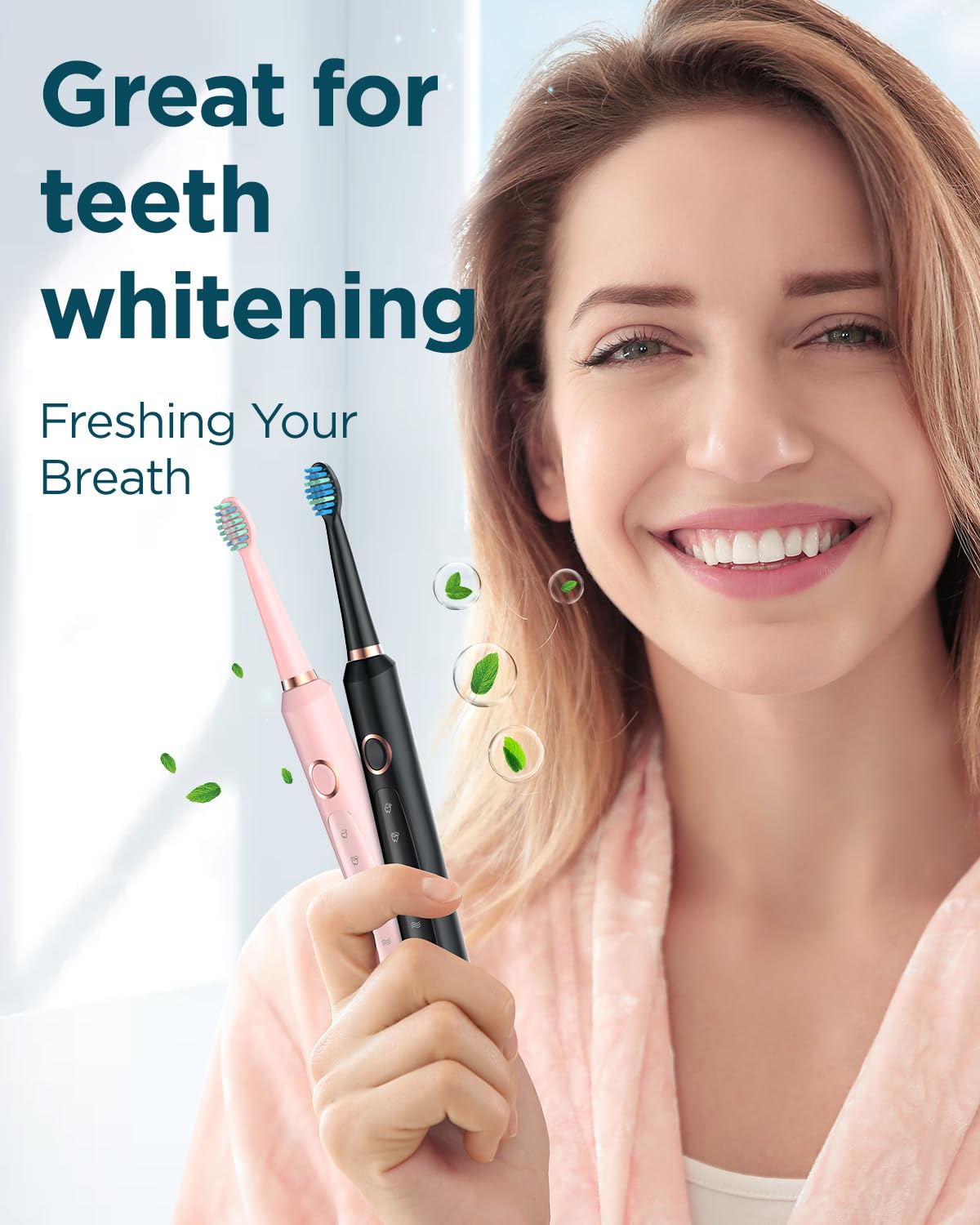 2 Rechargeable Electric Toothbrushes with 12 Brush Heads & 2 Travel Case